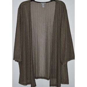Catherines 4X Artsy Open Front Cardigan Brown/Natural Boho Chevron Lightweight